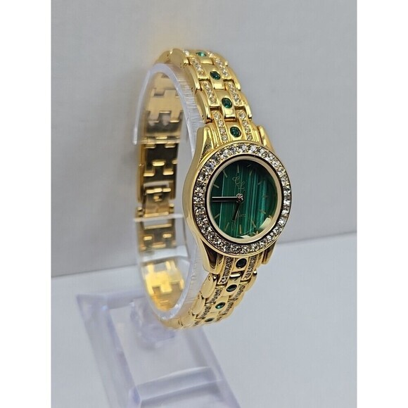 Colleen Lopez Womens Green Malachite Dial Watch Gold Tone Rhinestone New Battery main image 9